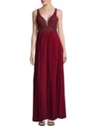 Betsy & Adam Embellished Plunge Empire Gown