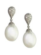 Effy Freshwater Pearl Drop Earrings With Diamonds In 14 Kt White Gold