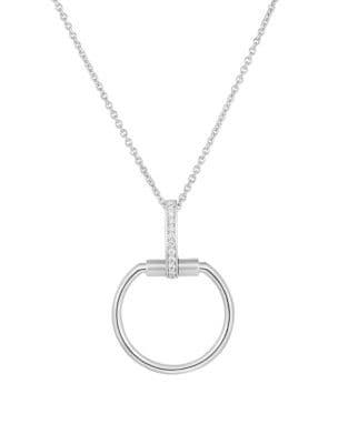 Roberto Coin Classic Parisienne 0.1 Tcw Diamond And 18k White Gold Pendant Necklace