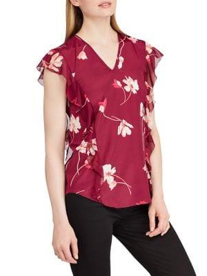 Lauren Ralph Lauren Petite Floral-print Ruffled Crepe Top