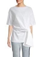 Caara Knotted Front Cotton & Linen Blend Top