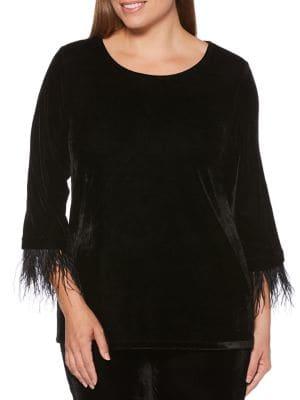 Rafaella Petite Feather-trimmed Velvet Top
