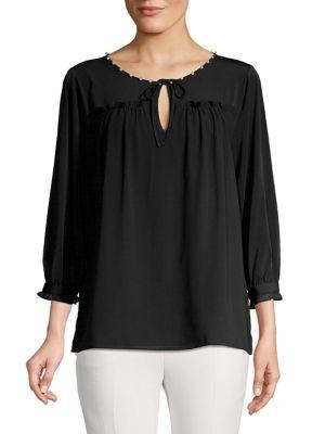 Karl Lagerfeld Paris Keyhole Three-quarter Sleeve Blouse