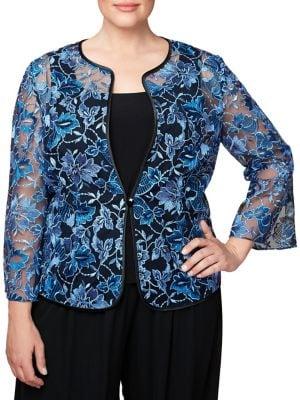 Alex Evenings Plus Two-piece Embroidered Cardigan And Jersey Tank Top