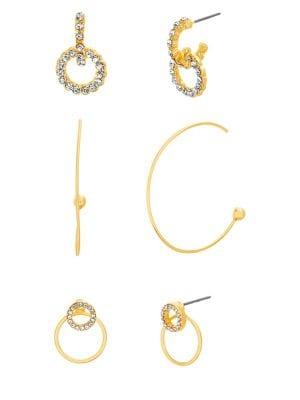 Steve Madden Set Of Three Godltone Earrings