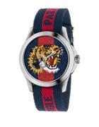 Gucci Le March&eacute; Des Merveilles Tiger Stainless Steel & Striped Nylon Strap Watch