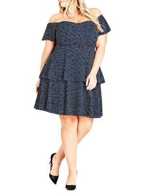City Chic Plus Flirty Off-the-shoulder Spot Dress