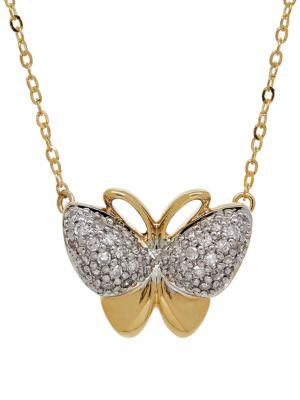 Lord & Taylor Diamond And 14k Yellow Gold Butterfly Pendant Necklace