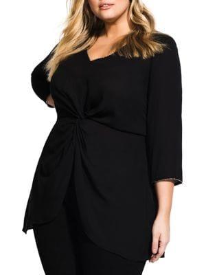 City Chic Plus Detail Neck Twist-front Top