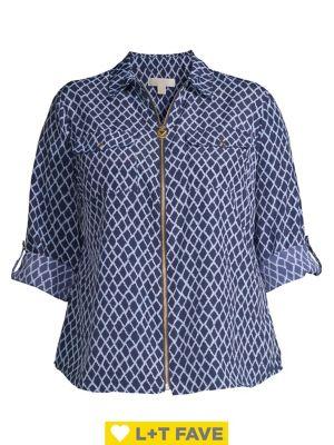 Michael Kors Plus Diamond Ikat Zip-front Blouse