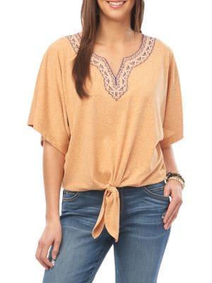 Democracy Patterned Split-neck Top