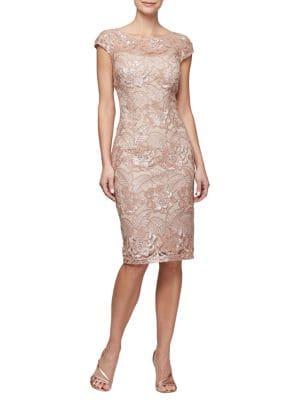 Alex Evenings Embroidered Cap-sleeve Sheath Dress