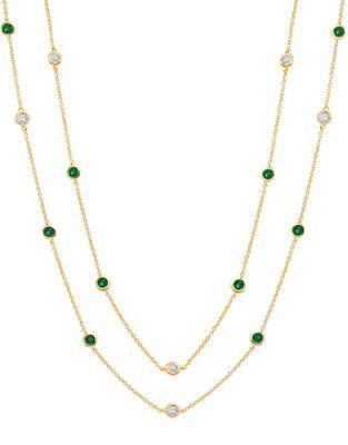 Crislu Precious Strands Crystal, Sterling Silver And 18k Yellow Gold Bezel Necklace