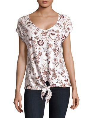 Lord & Taylor Plus Floral Tie Hem Tee