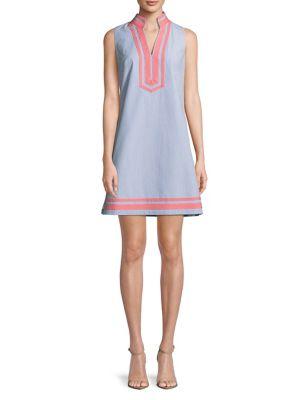 Eliza J Petite Striped Cotton Sleeveless Dress