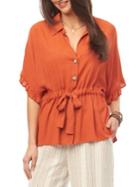 Democracy Ruffled Button Front Top