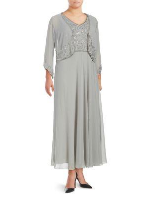 J Kara Plus Two-piece Beaded & Sequined Jacket & Gown Set
