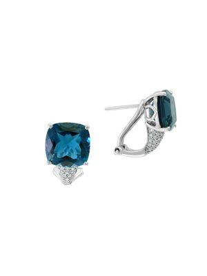 Effy 14k White Gold, London Blue Topaz & Diamond Omega Back Earrings