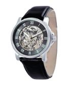 Kenneth Cole Mens Skeleton Dial Automatic Watch With Black Leather Strap