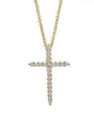 Roberto Coin 0.1 Tcw Diamond And 18k Yellow Gold Cross Pendant Necklace