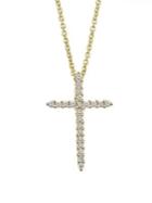 Roberto Coin 0.1 Tcw Diamond And 18k Yellow Gold Cross Pendant Necklace