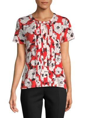 Karl Lagerfeld Paris Short Sleeve Floral Pleated Top