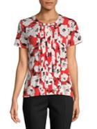 Karl Lagerfeld Paris Short Sleeve Floral Pleated Top