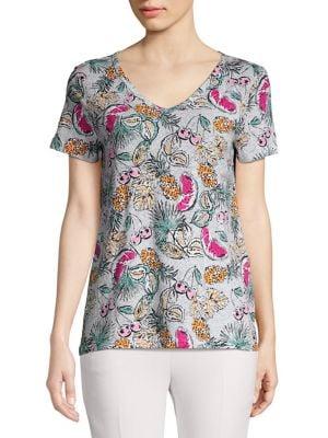 Lord And Taylor Separates Petite Printed Cotton Top