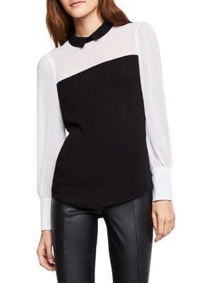 Bcbgeneration Mixed-media Puff Shoulder Blouse