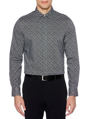 Perry Ellis Grid-print Stretch Long-sleeve Shirt