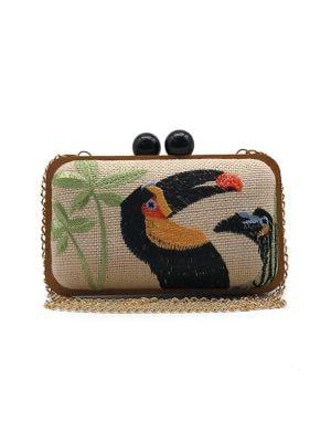 Violet Ray Toucan Embroidered Convertible Canvas Clutch