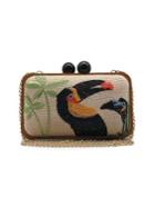 Violet Ray Toucan Embroidered Convertible Canvas Clutch