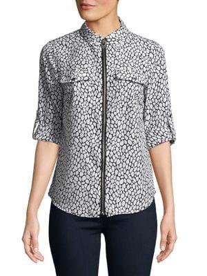 Michael Michael Kors Petite Printed Full-zip Top