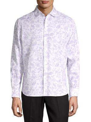 Black Brown Floral Button Down Linen Shirt