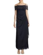 Xscape Scalloped Trim And Beaded Panel Dress