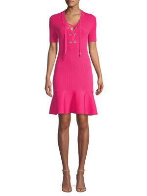 Michael Michael Kors Lace Up Rib-knit Fit-&-flare Dress