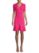 Michael Michael Kors Lace Up Rib-knit Fit-&-flare Dress
