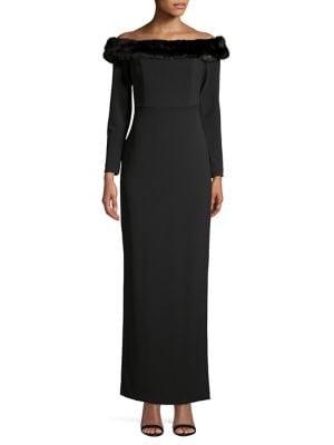 Calvin Klein Off-the-shoulder Faux Fur-trim Gown
