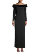 Calvin Klein Off-the-shoulder Faux Fur-trim Gown