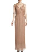 Adrianna Papell Beaded V-neck Maxi Gown