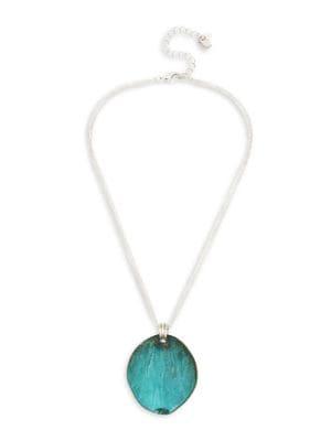 Robert Lee Morris Soho Patina Bar Silvertone Sculptural Round Disc Pendant Necklace