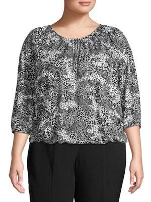 Michael Kors Plus Reptile Printed Peasant Top
