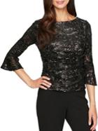 Alex Evenings Sequined Lace Bell-sleeve Blouse