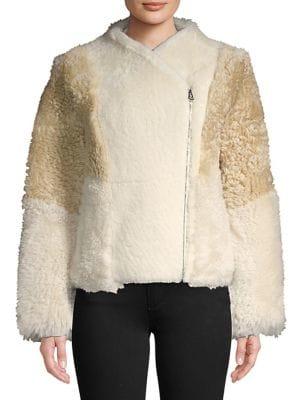 Cole Haan Signature Leather-trimmed Patchwork Shearling Coat