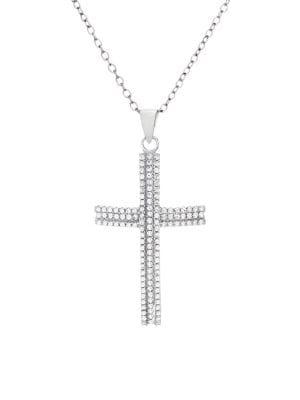 Lord & Taylor 925 Sterling Silver & Crystal Latin Cross Pendant Necklace