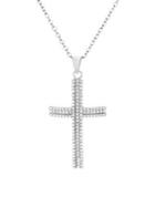 Lord & Taylor 925 Sterling Silver & Crystal Latin Cross Pendant Necklace