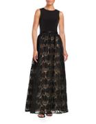 Calvin Klein Sleeveless Embroidered Floral A-line Gown