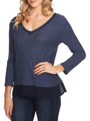 Vince Camuto V-neck Woven Hem Top