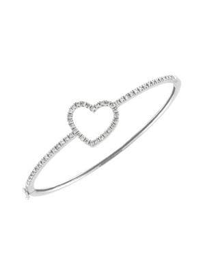 Morris & David 14k White Gold & Diamond Heart Bangle - 1 Tcw
