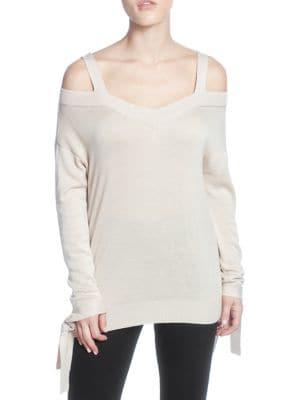 Catherine Catherine Malandrino Tie-accented Cold-shoulder Sweater